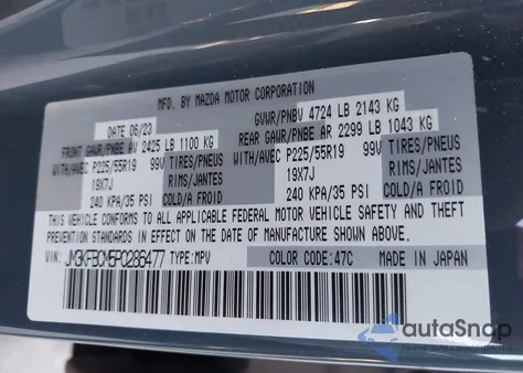 2023 Mazda Cx-5 2.5 S Carbon Edition from USA, damaged, VIN JM3KFBCM5P0286477